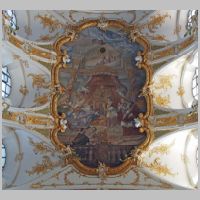 Regensburg, Alte Kapelle, Foto Hajotthu, Wikipedia, Deckenfresko im Langhaus, Uebergabe des Gnadenbildes an Heinrich II..jpg